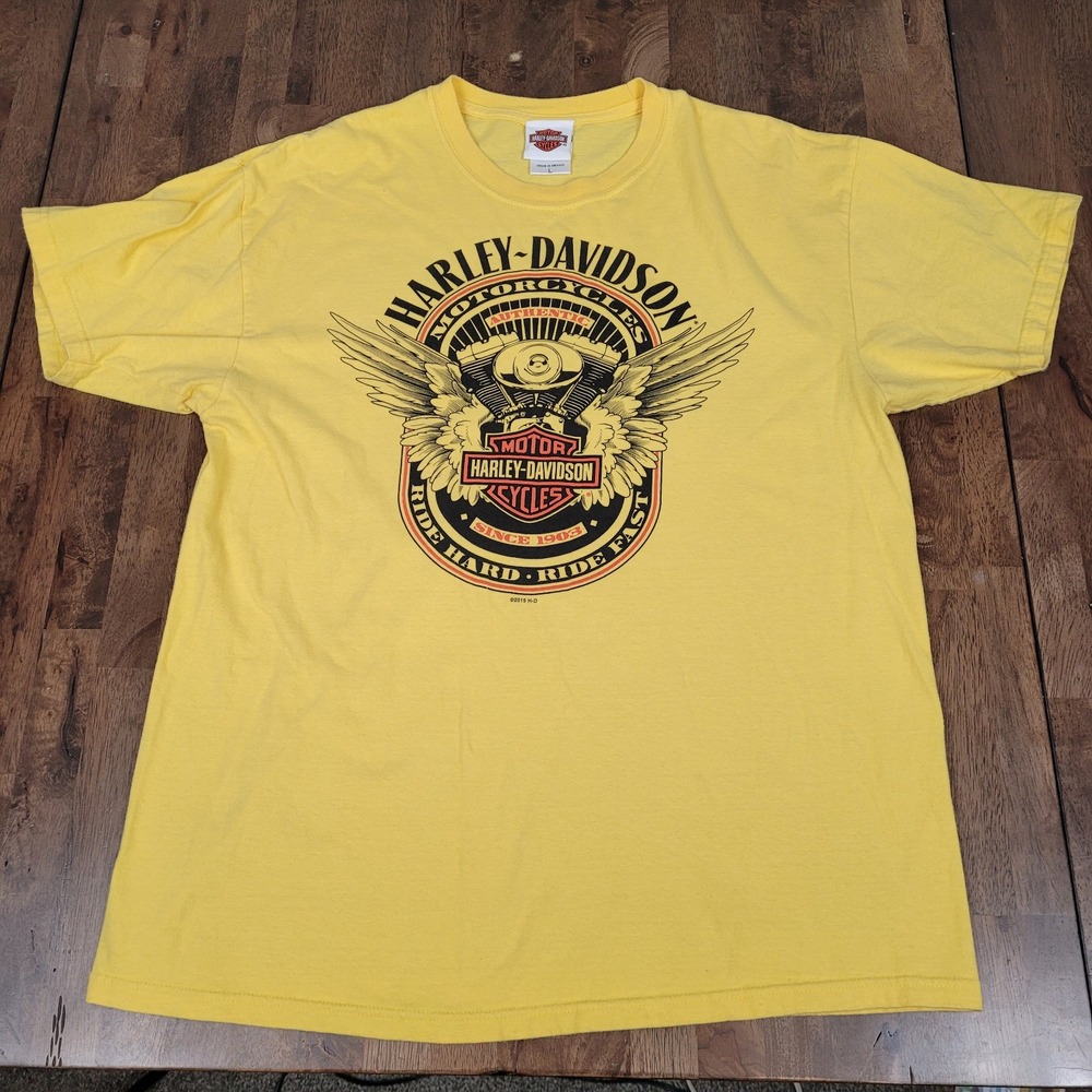 Harley Davidson Shirt Tucson Arizona Yellow 2015 2-Sided Graphic Tee L
